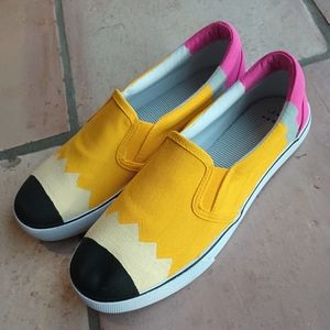 Custom pencil painted slip-on shoes